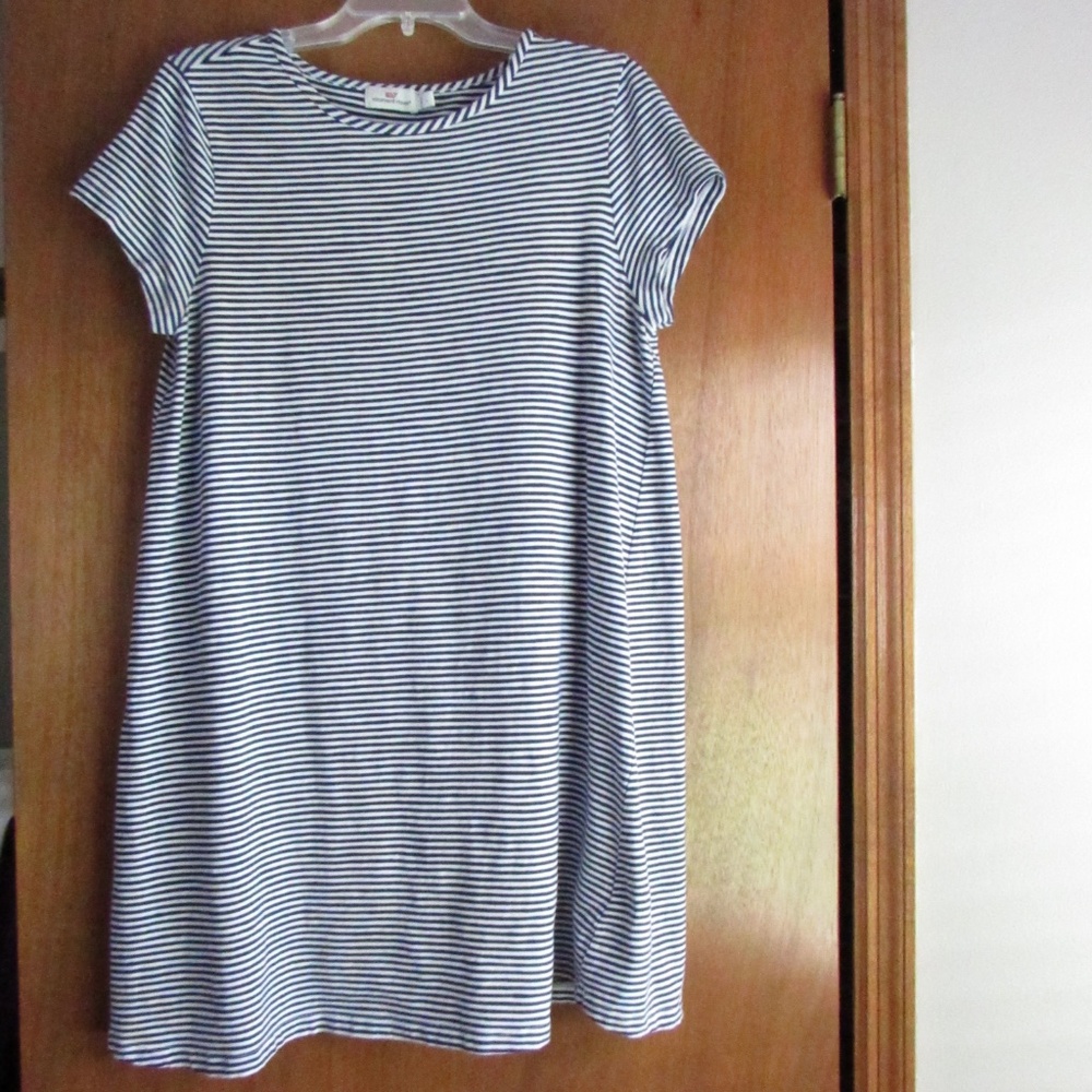 Vineyard Vines Navy Blue and White Stripe Short Sleeve Dress L